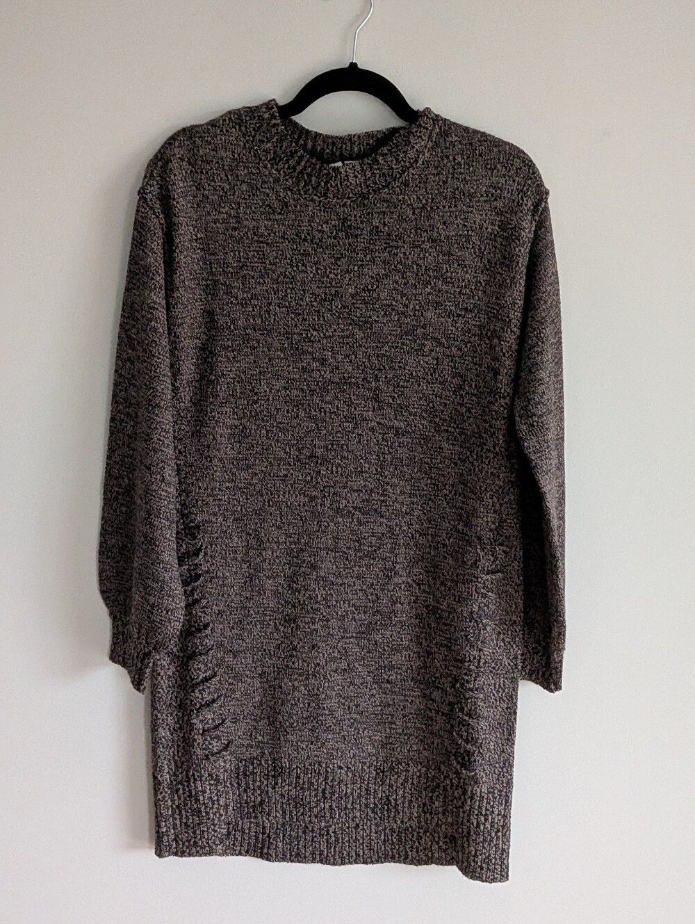 Ripe Grey Marled Stretch Knit Long Sleeve Tunic Sweater Dress Accent Side Loops